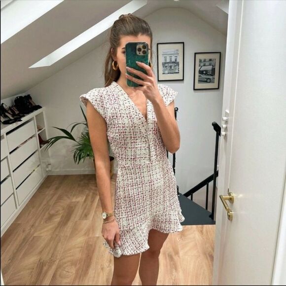 Zara textured weave dress with ruffle - Picture 1 of 7